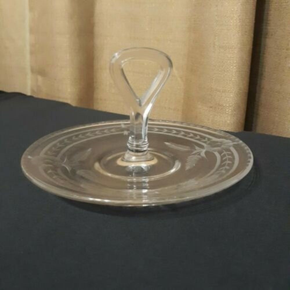 Elegant Depression Glass Tidbit Tray Clear Etched With Center Handle